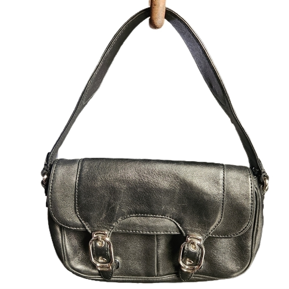 Cole Haan black leather shoulder bag, purse. Metal accent
